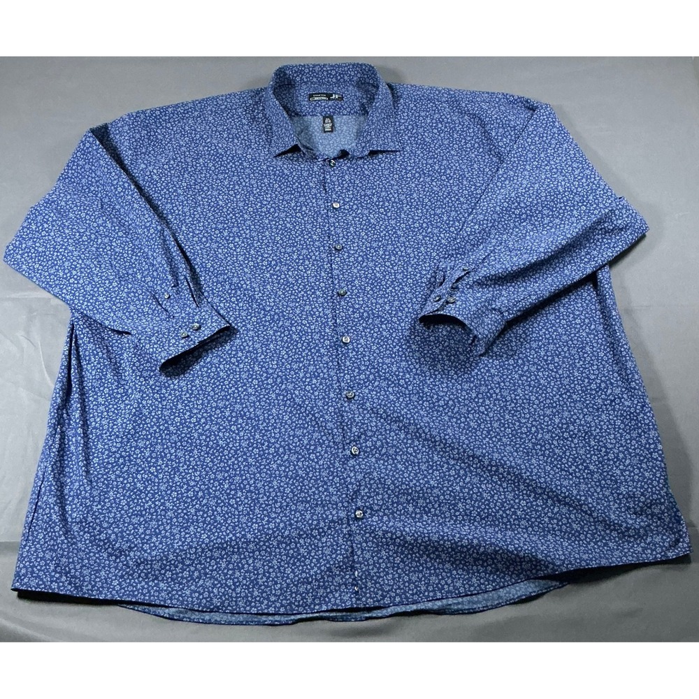 J. Ferrar Mens 4XL Blue Floral Stretch Button Down Shirt Big & Tall Long Sleeve